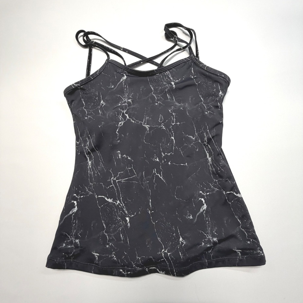 Kiava Women's Athletic Tank Top‎ Black Marble Strappy Back Size Large